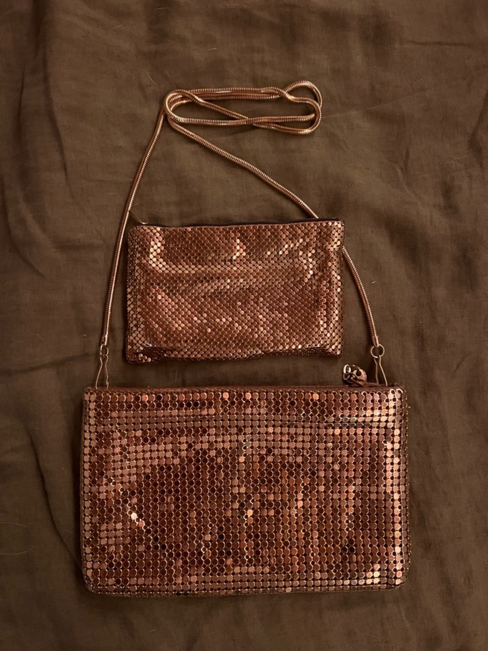 Vintage Lyrella Brand Gold Tone Metal Snake Chain Strap Purse + Coin Purse 1940s